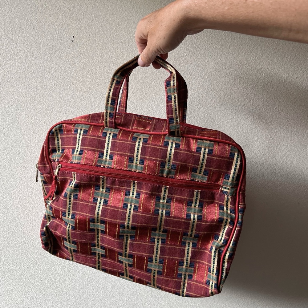 Vintage red plaid toiletries dopp luggage bag‎